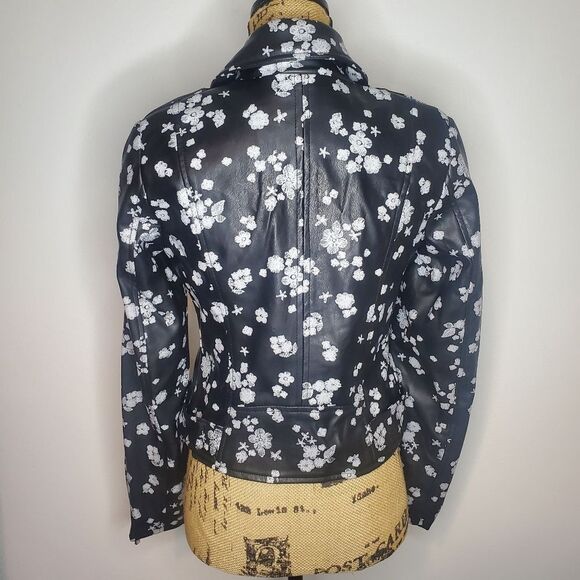MICHAEL Michael Kors Leather Floral Moto Jacket Size Small - Picture 10 of 15
